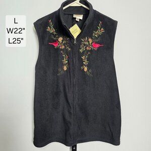 Baxter & Wells Fleece Vest Women's L Black Cardinals Pinecone Holiday Zip NWT